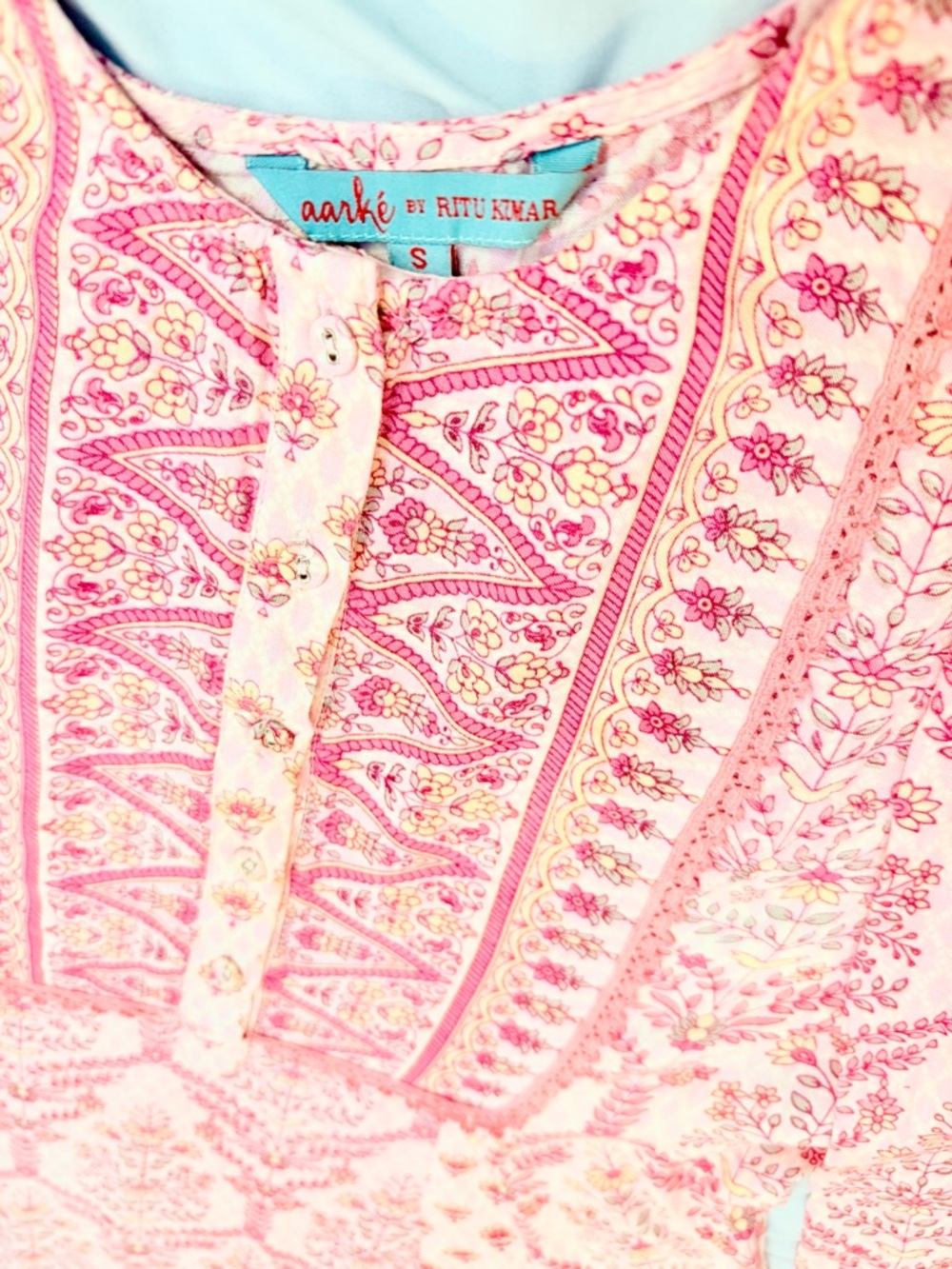 Aarke Ritu Kumar Pink Printed High-Low Kurta with Matching Pants - Picture 7 of 9